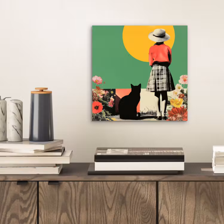 Retro - Meisje - Kat - Zon aluminium wit klein -sfeer1