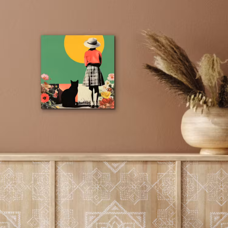 Retro - Meisje - Kat - Zon aluminium wit klein -sfeer4