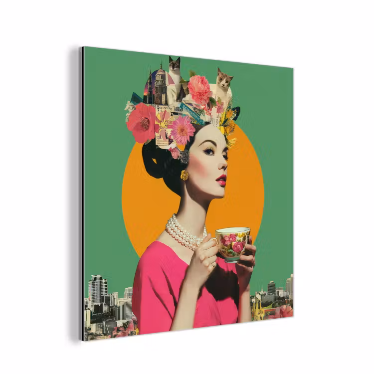 Retro - Vrouw - Stad - Zon aluminium wit klein -3d