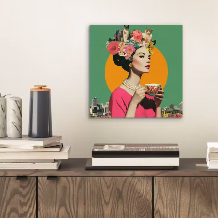 Retro - Vrouw - Stad - Zon aluminium wit klein -sfeer1
