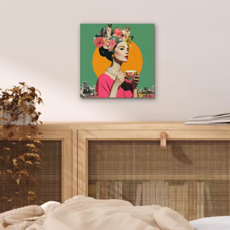 Retro - Vrouw - Stad - Zon aluminium wit klein -sfeer3