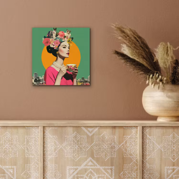 Retro - Vrouw - Stad - Zon aluminium wit klein -sfeer4
