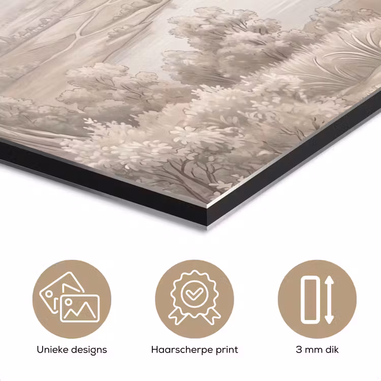 Rivierlandschap - Bergen - Natuur - Vintage - Beige aluminium wit klein -closeup_NL