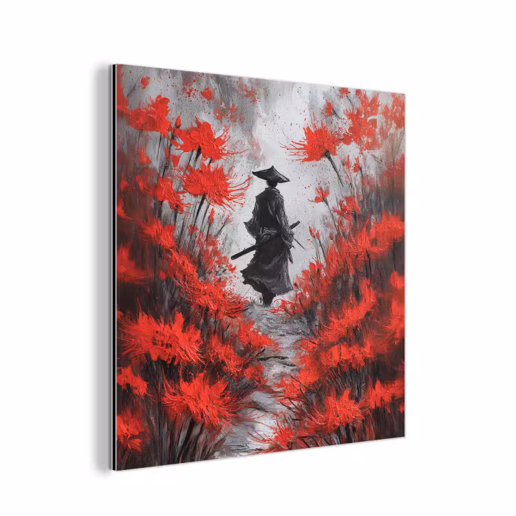 Rode bloemen - mistig - Man aluminium wit klein -3d