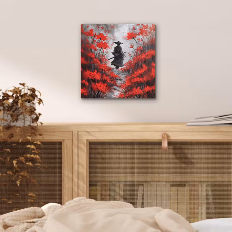 Rode bloemen - mistig - Man aluminium wit klein -sfeer3