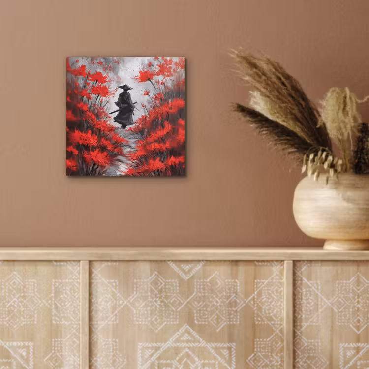 Rode bloemen - mistig - Man aluminium wit klein -sfeer4