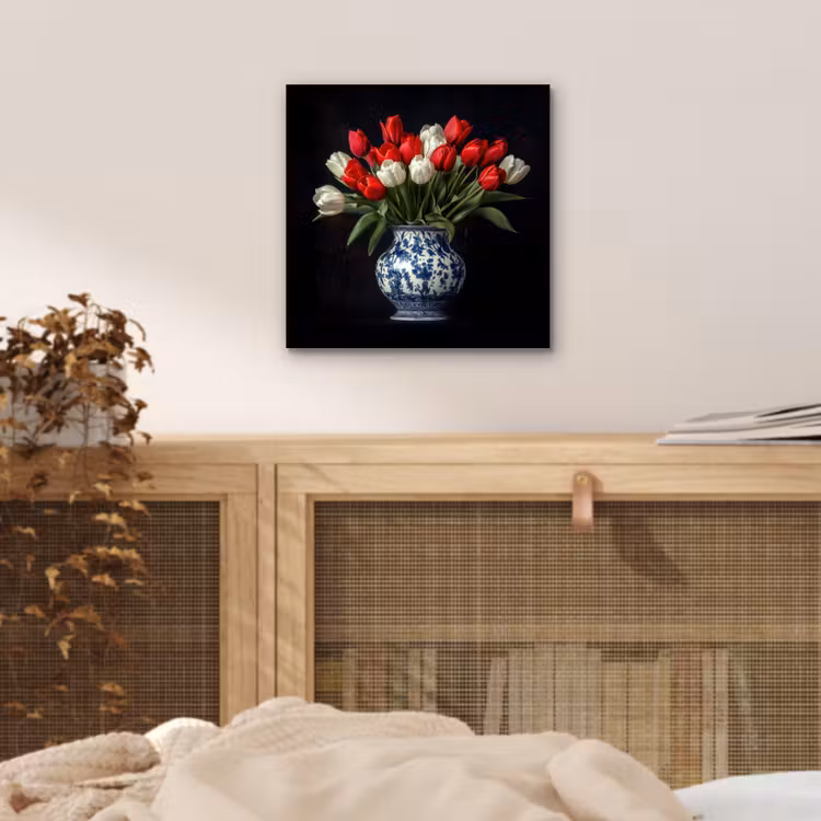 Rode - Bloemen - Tulpen - Vaas aluminium wit klein -sfeer3