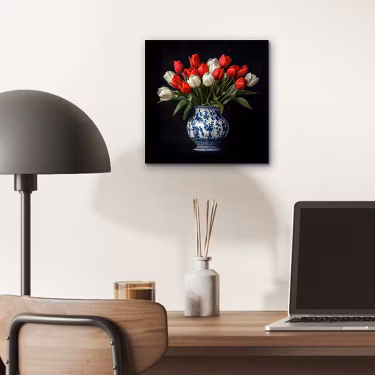 Rode - Bloemen - Tulpen - Vaas aluminium wit klein -sfeer5