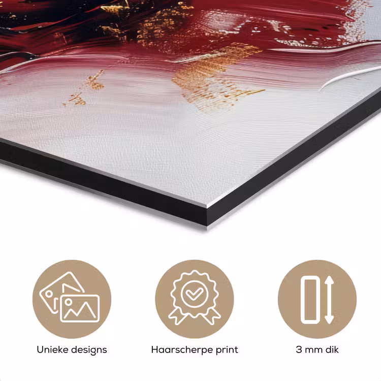 Rood - Abstract - Goud - Modern aluminium wit klein -closeup_NL