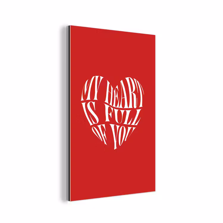 Rood - Hart- Tekst - Valentijn aluminium wit klein -3d