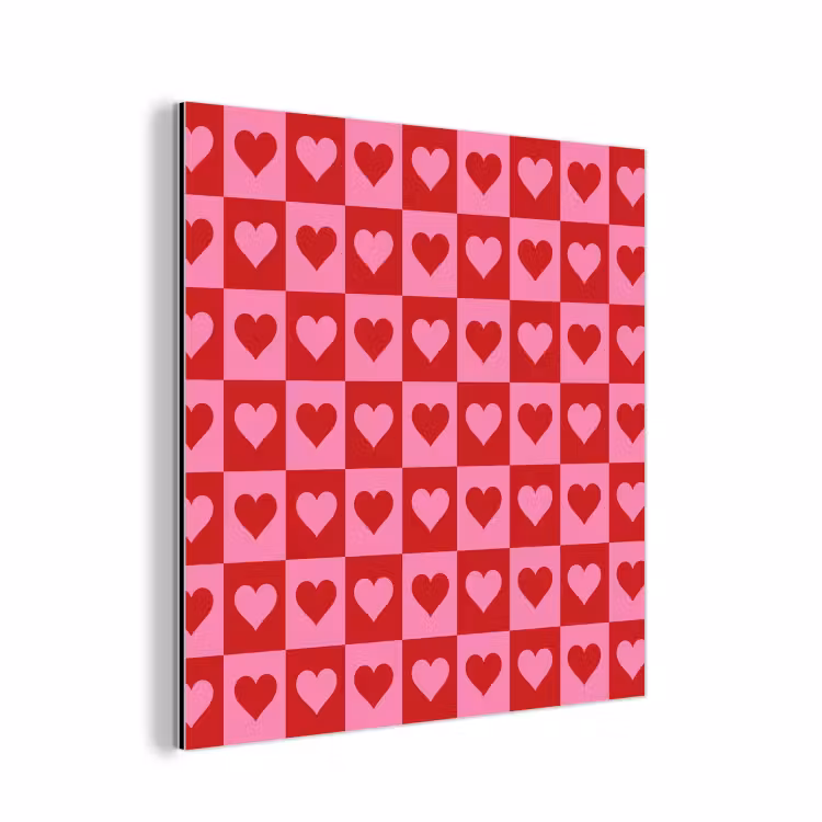 Rood - Roze - Schaakbord - Valentijn aluminium wit klein -3d