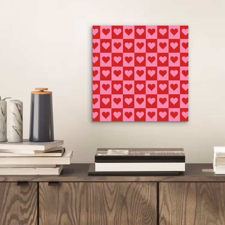 Rood - Roze - Schaakbord - Valentijn aluminium wit klein -sfeer1