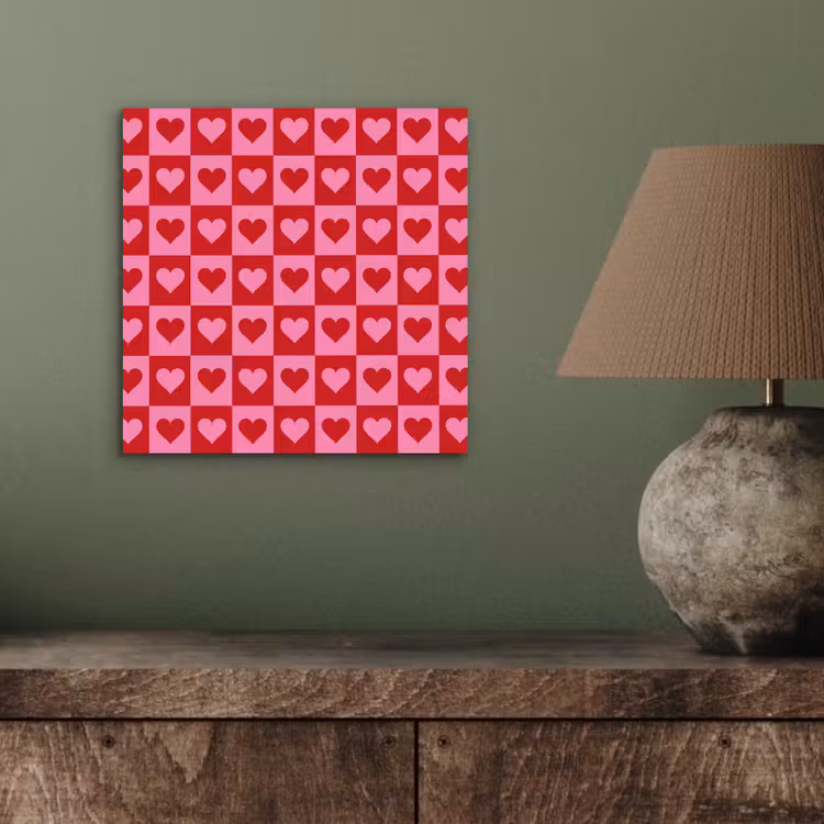 Rood - Roze - Schaakbord - Valentijn aluminium wit klein -sfeer2