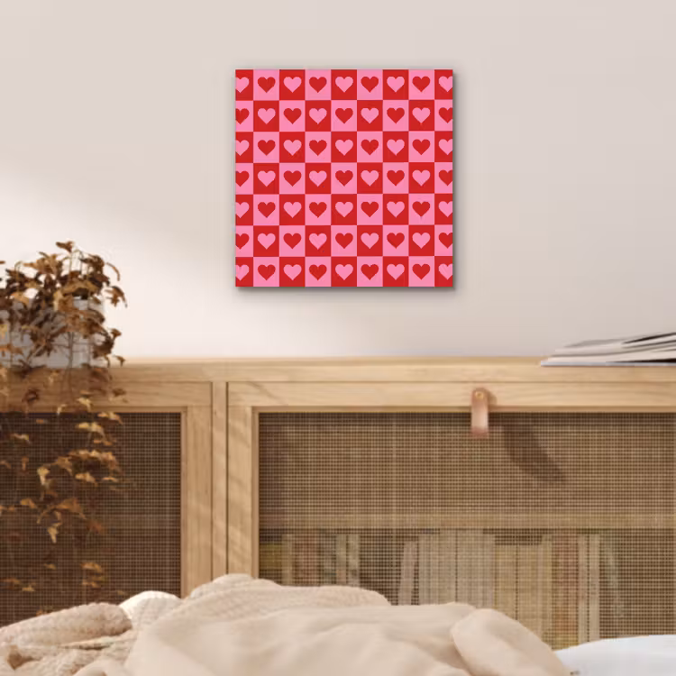 Rood - Roze - Schaakbord - Valentijn aluminium wit klein -sfeer3