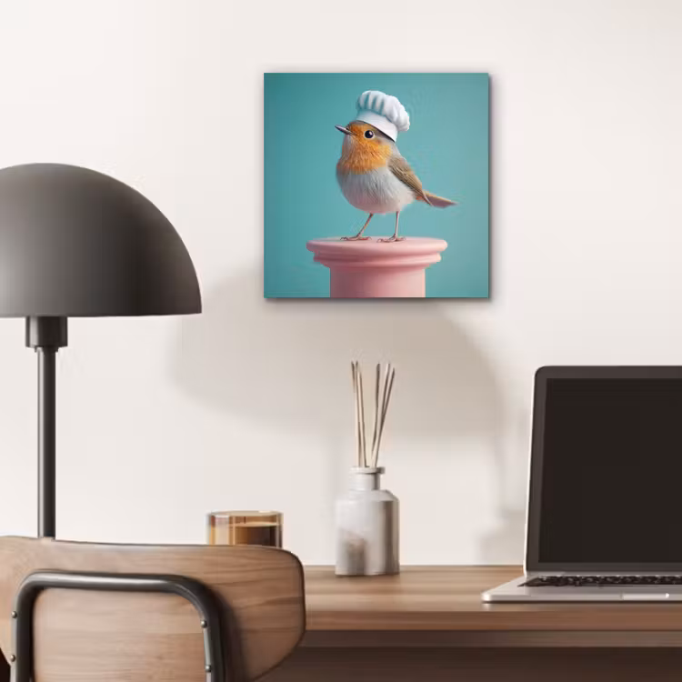 Roodborstje - Vogel - Koksmuts - Sokkel aluminium wit klein -sfeer5