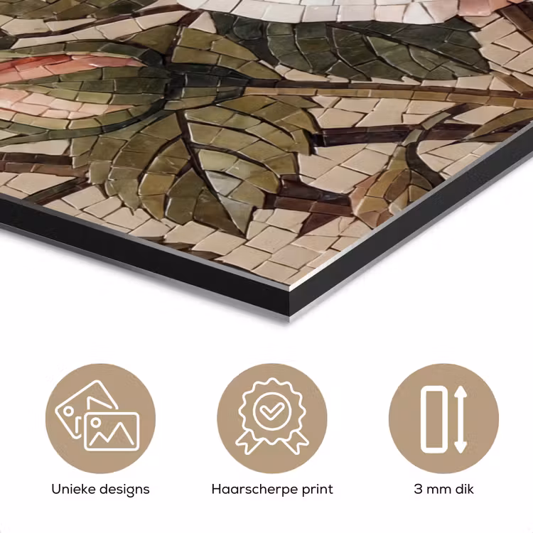 Roos - Mozaïek - Bloemen - Klassiek - Beige aluminium wit klein -closeup_NL
