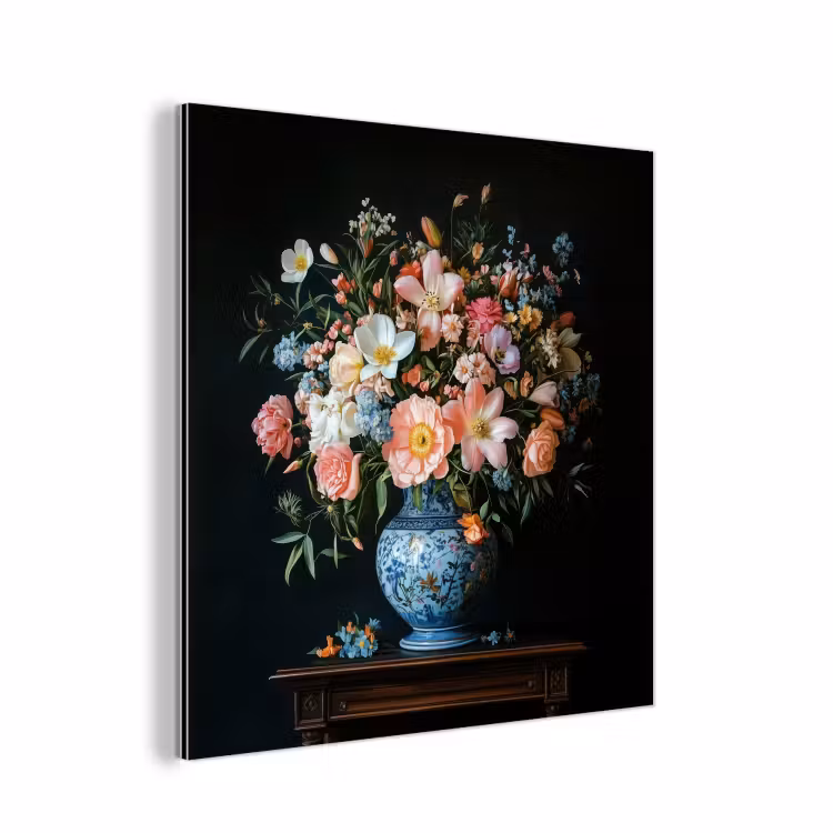 Roze - Bloemen - Vaas - Kleuren aluminium wit klein -3d