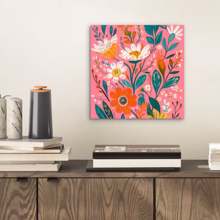 Roze - Bloemen - Wit - Oranje aluminium wit klein -sfeer1