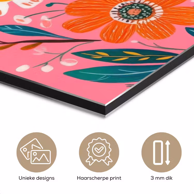 Roze - Bloemen - Wit - Oranje aluminium wit klein -closeup_NL