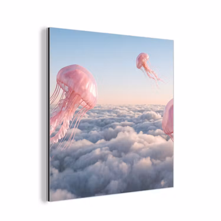 Aluminium schilderij - Roze dier - Wolken - Roze dier - Wolken aluminium wit klein