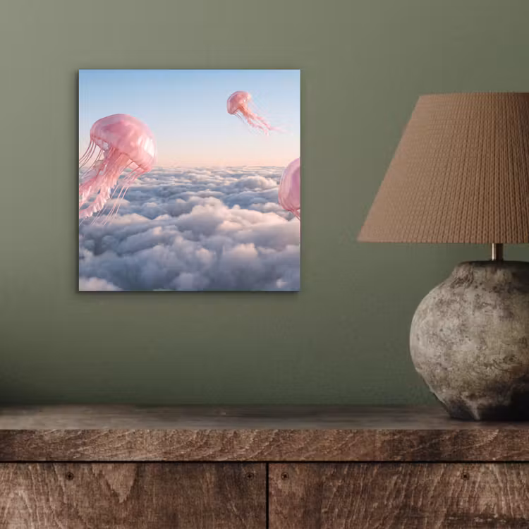 Aluminium schilderij - Roze dier - Wolken - Roze dier - Wolken aluminium wit klein