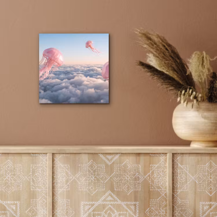 Aluminium schilderij - Roze dier - Wolken - Roze dier - Wolken aluminium wit klein