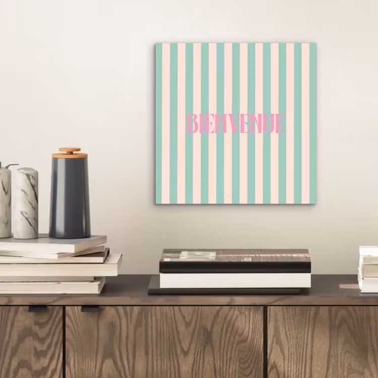 Roze - Groen - Strepen - Bienvenue aluminium wit klein -sfeer1