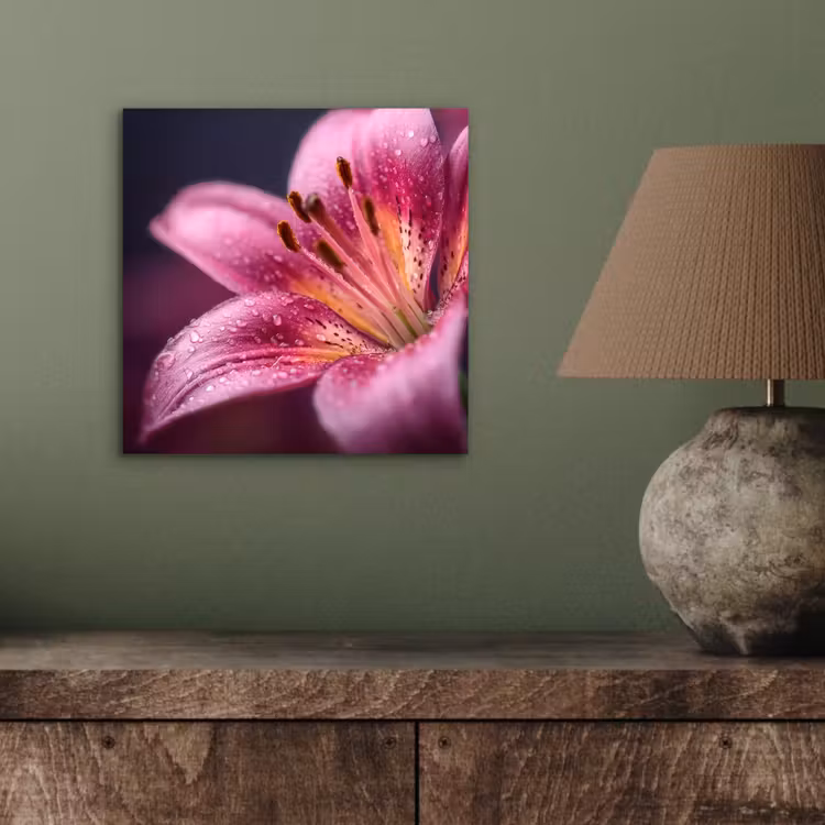 Roze - lelie - Dauwdruppels aluminium wit klein -sfeer2