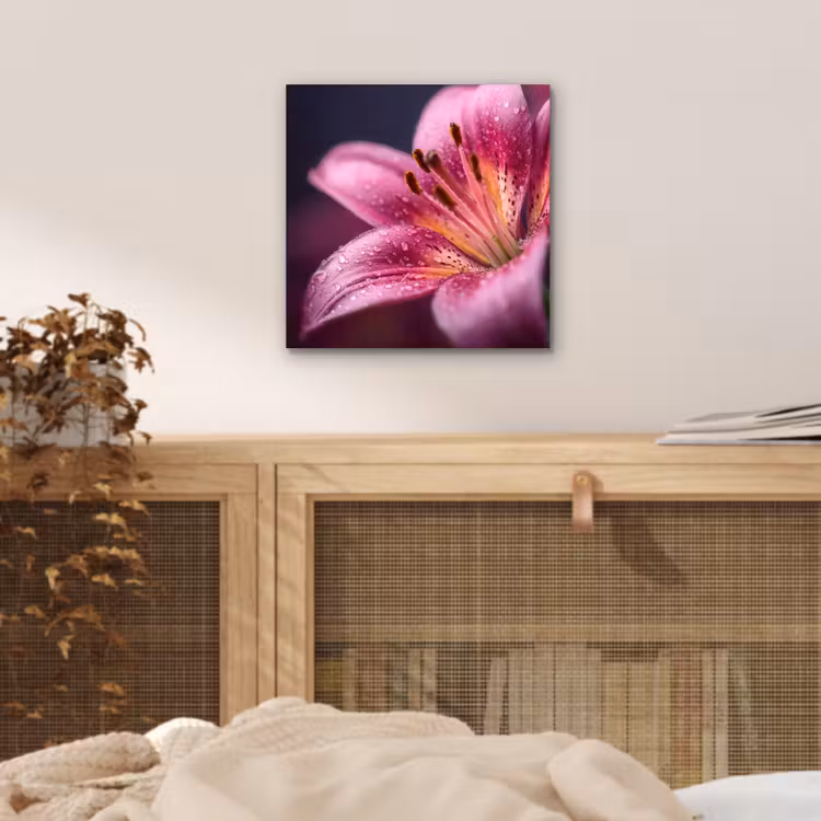 Roze - lelie - Dauwdruppels aluminium wit klein -sfeer3