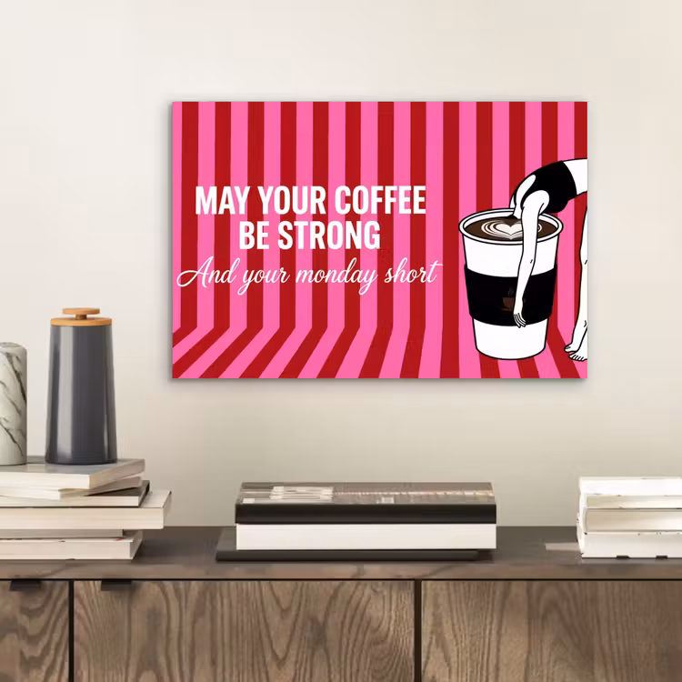 Roze - Strepen - Koffie - Maandag aluminium wit klein -sfeer1