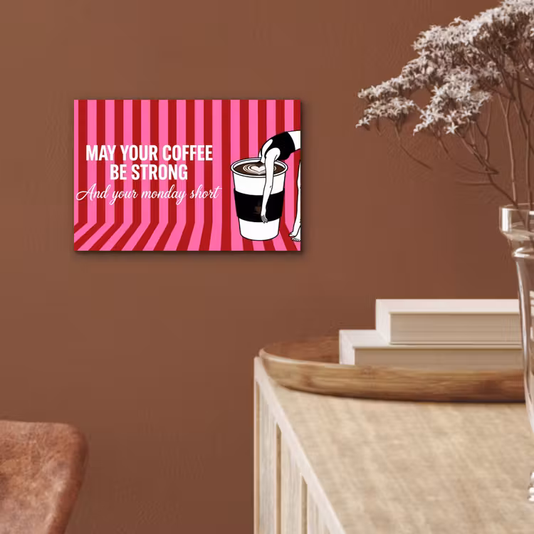 Roze - Strepen - Koffie - Maandag aluminium wit klein -sfeer4