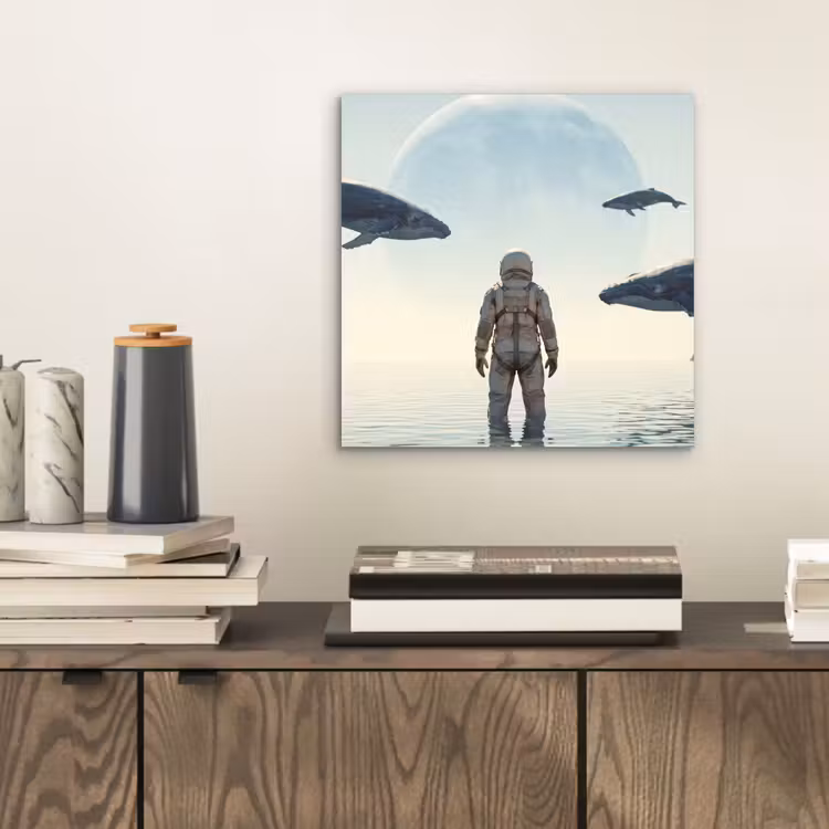 Aluminium schilderij - Ruimtevaarder - Walvis - Fantasie — 2