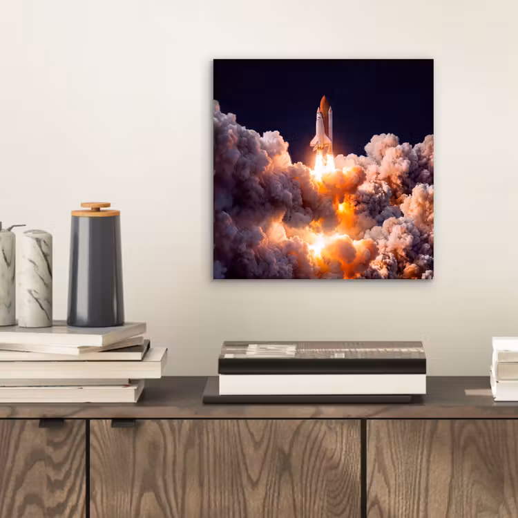 Aluminium schilderij - Ruimtevaartuig - Lancering - Sterren - Ruimtevaartuig - Lancering - Sterren aluminium wit klein