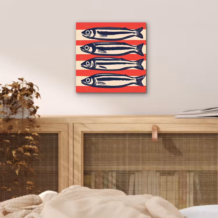 Sardines - Rood en beige strepen aluminium wit klein -sfeer3