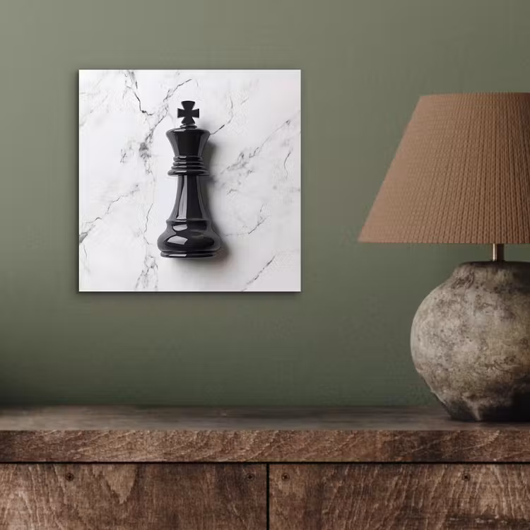 Schaakstuk - Koning - Zwart - Marmer aluminium wit klein -sfeer2