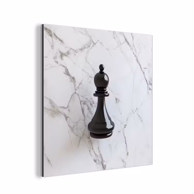 Schaakstuk - Loper - Zwart - Marmer aluminium wit klein -3d