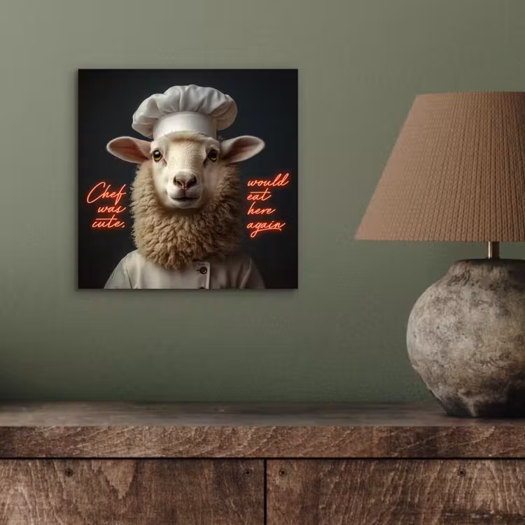 Schaap - Kokskleding - Neon - Quote aluminium wit klein -sfeer2