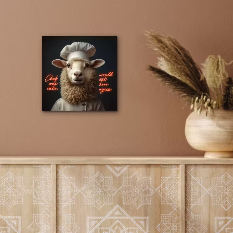 Schaap - Kokskleding - Neon - Quote aluminium wit klein -sfeer4