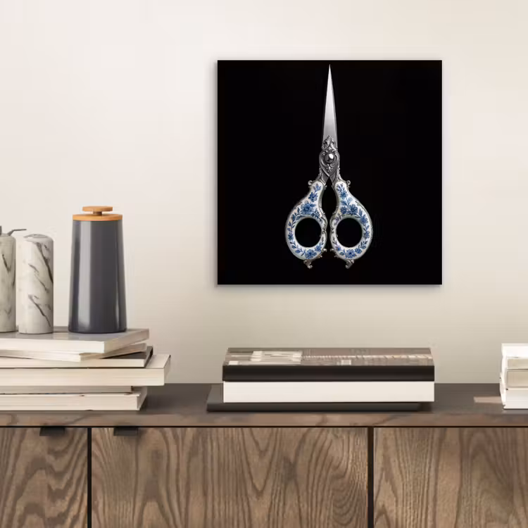 Schaar - Delfts blauw - Zwart aluminium wit klein -sfeer1