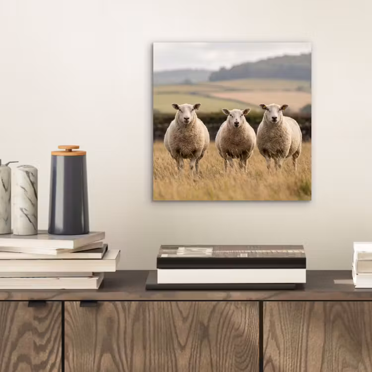 Schapen - Weidenlandschap - Heuvels aluminium wit klein -sfeer1