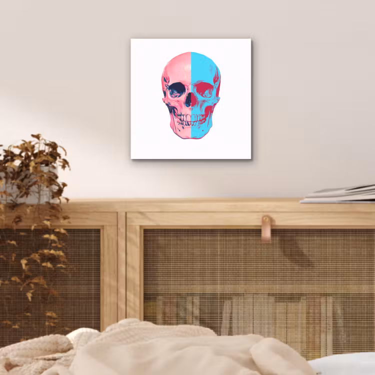 Schedel - Grafisch - Roze - Verdeeld aluminium wit klein -sfeer3