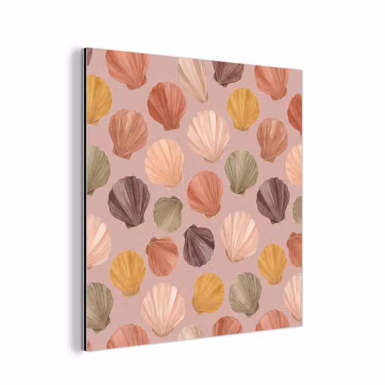 Schelp - Patroon - Zee - Aquarel - Aardetinten aluminium wit klein -3d