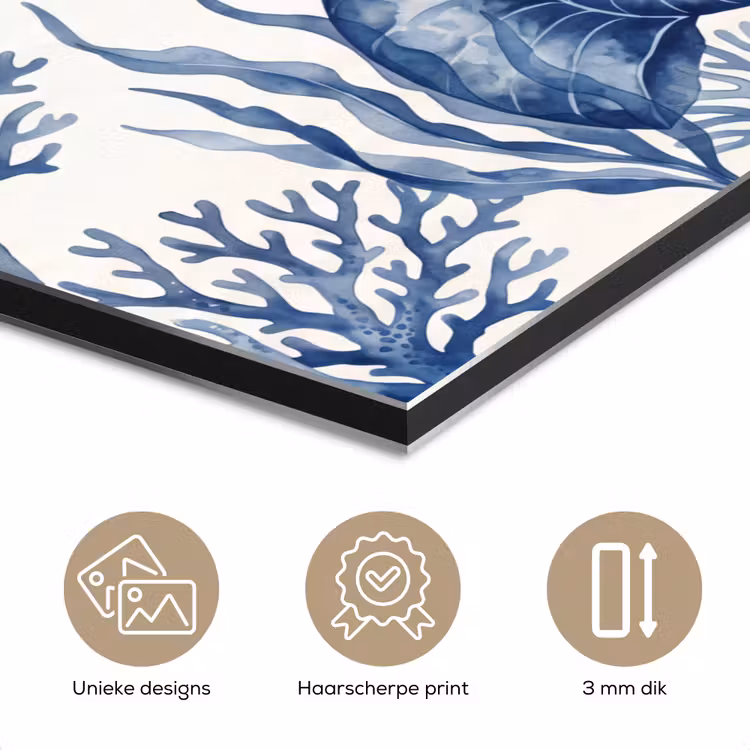 Schelp - Spiraal - Zeeleven - Aquarel - Blauw aluminium wit klein -closeup_NL