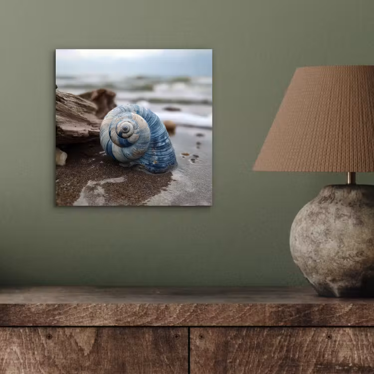 Schelp - Strand - Blauw - Zee aluminium wit klein -sfeer2