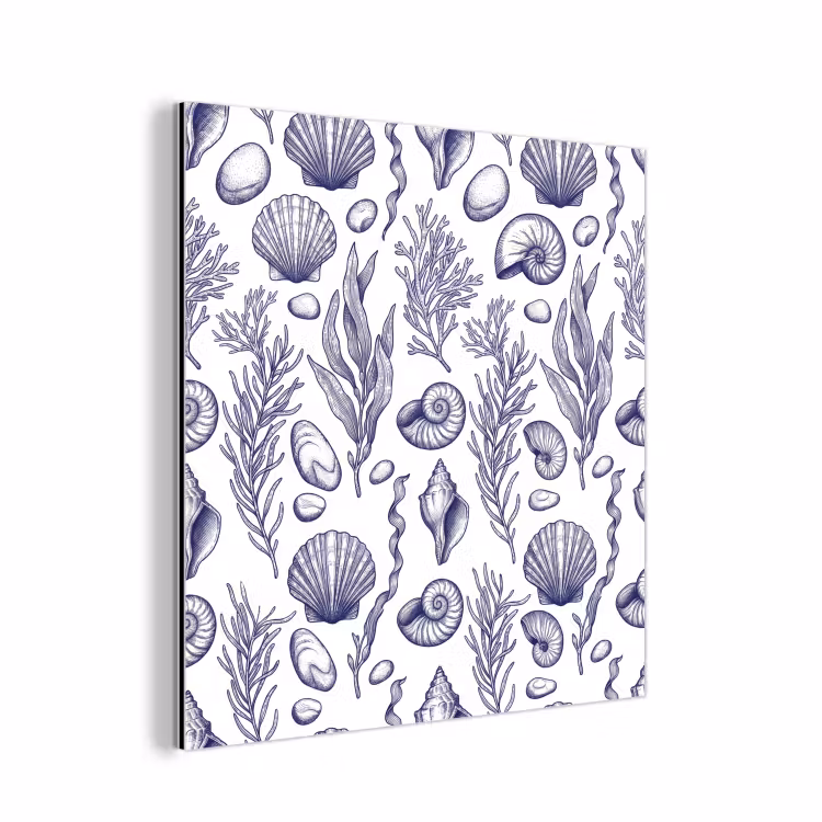 Schelpen - Zeewier - Oceaan - Illustratie - Blauw aluminium wit klein -3d
