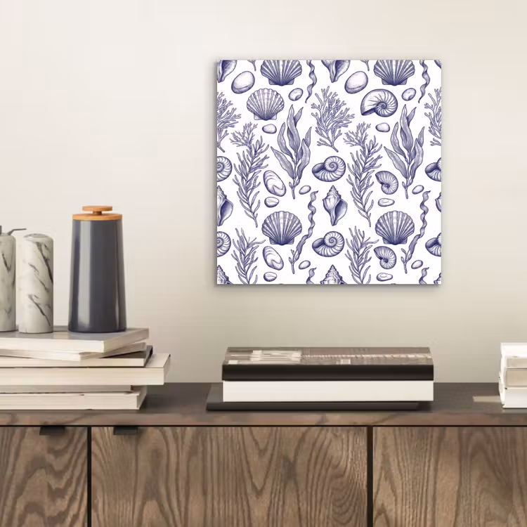 Schelpen - Zeewier - Oceaan - Illustratie - Blauw aluminium wit klein -sfeer1