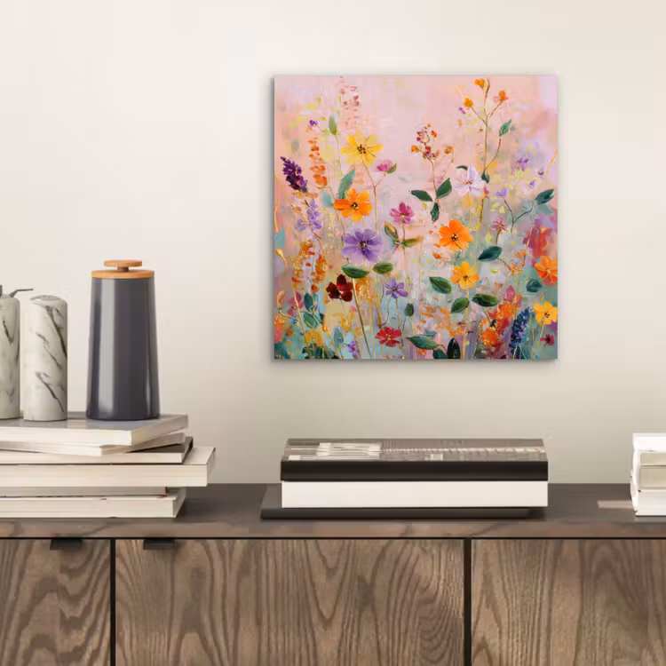 Schilderij - Bloemen - Abstract - Kleurrijk aluminium wit klein -sfeer1