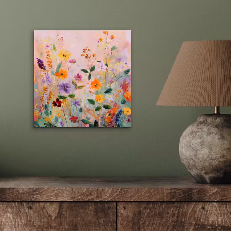 Schilderij - Bloemen - Abstract - Kleurrijk aluminium wit klein -sfeer2