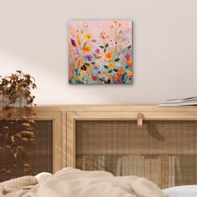 Schilderij - Bloemen - Abstract - Kleurrijk aluminium wit klein -sfeer3