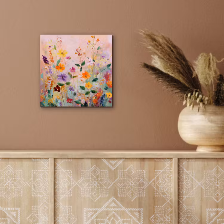 Schilderij - Bloemen - Abstract - Kleurrijk aluminium wit klein -sfeer4